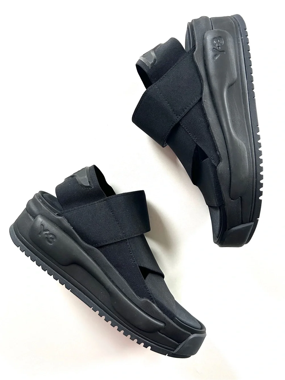 Adidas Y-3 Yamamoto Black Rivalry Chunky Platform Elastic Strap Athletic Sandals